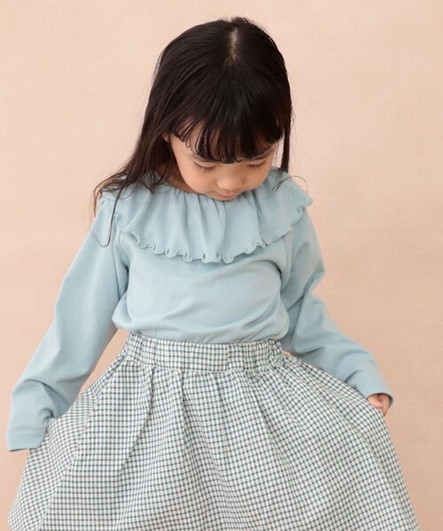 DRC branshes（ディーアールシーブランシェス）の「【WEB限定/DRC/やわらか天竺】前後2WAYフリル襟長袖Tシャツ（Tシャツ/カットソー・キッズ・ブラック/オフホワイト/ライトグリーン/その他1/ラベンダー/その他2/その他3/ピンク・120/100/140/110/90/150/130）」の4枚目の写真