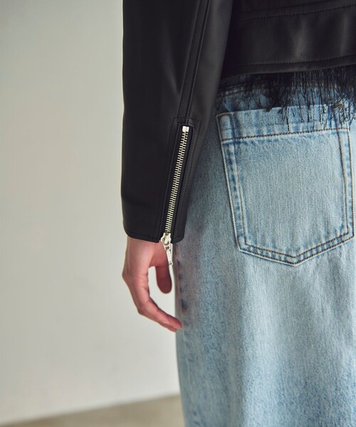 GRACE CONTINENTAL（グレースコンチネンタル）の「ノーカラーレザーライダースジャケット（ライダースジャケット・レディース・ブラック/イエロー・36/38）」の5枚目の写真