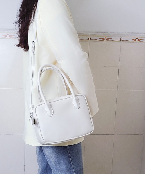 florist（フローリスト）の「【2WAY/3WAY】ヴィーガンレザースクエアボストンバッグ/ハンドバッグ/ショルダーバッグ（ボストンバッグ・レディース・ホワイト/スカイブルー/ブラック・FREE）」の10枚目の写真