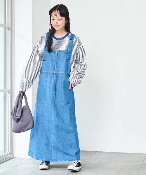 coen(コーエン)の「ジップデニムジャンパースカート(ワンピース・レディース・コバルトブルー/オフホワイト/ライトブルー・L/M)」の13枚目の写真