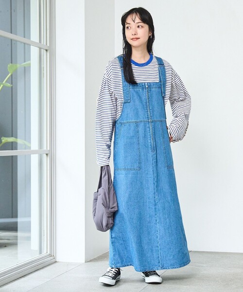 coen(コーエン)の「ジップデニムジャンパースカート(ワンピース・レディース・コバルトブルー/オフホワイト/ライトブルー・L/M)」の16枚目の写真
