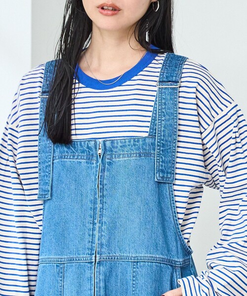 coen(コーエン)の「ジップデニムジャンパースカート(ワンピース・レディース・コバルトブルー/オフホワイト/ライトブルー・L/M)」の18枚目の写真