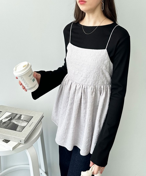 GeeRA（ジーラ）の「ワッシャージャカードキャミビスチェ（キャミソール・レディース・ライトグレー/ブラック・MEDIUM）」の8枚目の写真