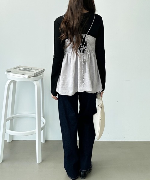 GeeRA（ジーラ）の「ワッシャージャカードキャミビスチェ（キャミソール・レディース・ライトグレー/ブラック・MEDIUM）」の12枚目の写真