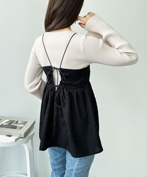 GeeRA（ジーラ）の「ワッシャージャカードキャミビスチェ（キャミソール・レディース・ライトグレー/ブラック・MEDIUM）」の4枚目の写真