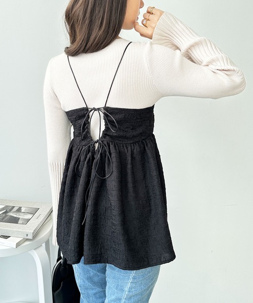 GeeRA（ジーラ）の「ワッシャージャカードキャミビスチェ（キャミソール・レディース・ライトグレー/ブラック・MEDIUM）」の5枚目の写真