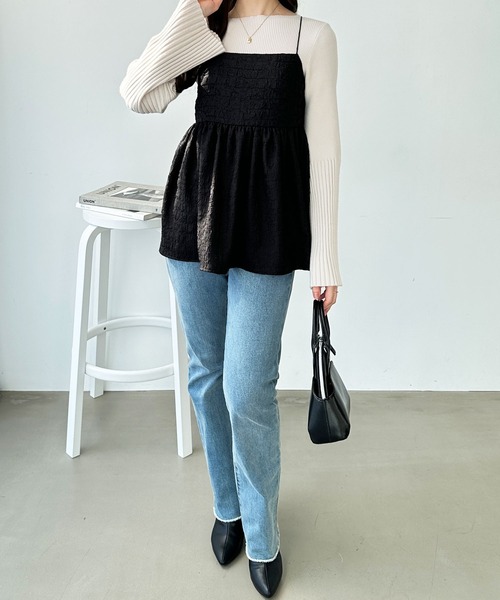 GeeRA（ジーラ）の「ワッシャージャカードキャミビスチェ（キャミソール・レディース・ライトグレー/ブラック・MEDIUM）」の7枚目の写真