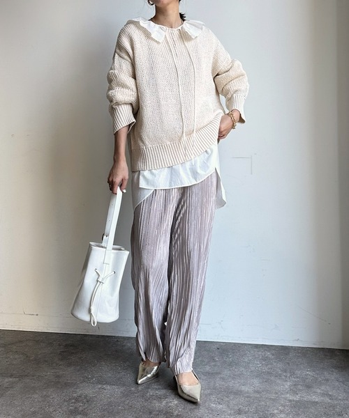 DouDou（ドゥドゥ）の「コットンローゲージプルオーバー（ニット/セーター・レディース・グレー/ホワイト系その他/ピンク/ネイビー/ブラウン・FREE）」の6枚目の写真