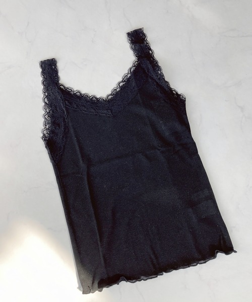 AS KNOW AS plus(アズノゥアズプラス)の「◎Vネックレース テレコタンクトップ(タンクトップ・レディース・ライトグレー系/ピンク系/ブラック系/アイボリー/ブラック/ピンク系1・FREE)」の3枚目の写真