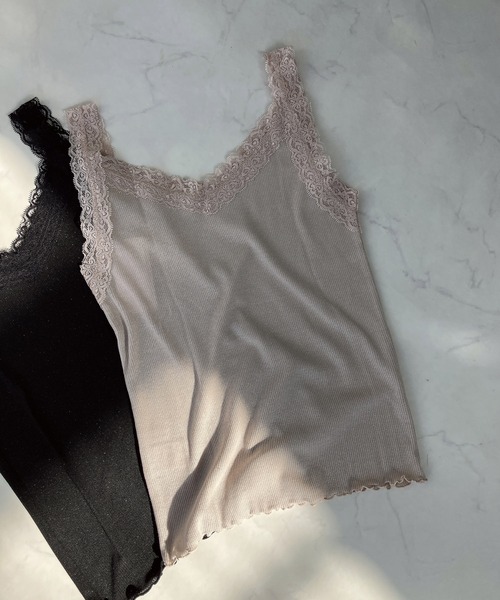 AS KNOW AS plus(アズノゥアズプラス)の「◎Vネックレース テレコタンクトップ(タンクトップ・レディース・ライトグレー系/ピンク系/ブラック系/アイボリー/ブラック/ピンク系1・FREE)」の5枚目の写真