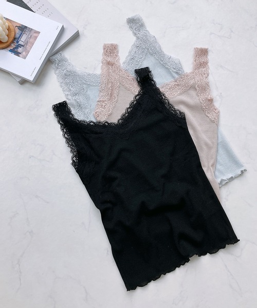 AS KNOW AS plus(アズノゥアズプラス)の「◎Vネックレース テレコタンクトップ(タンクトップ・レディース・ライトグレー系/ピンク系/ブラック系/アイボリー/ブラック/ピンク系1・FREE)」の9枚目の写真