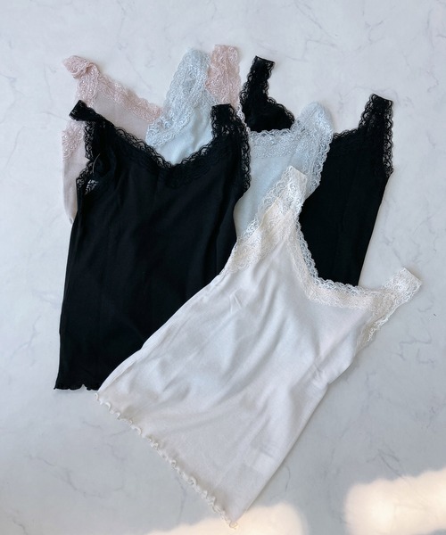 AS KNOW AS plus(アズノゥアズプラス)の「◎Vネックレース テレコタンクトップ(タンクトップ・レディース・ライトグレー系/ピンク系/ブラック系/アイボリー/ブラック/ピンク系1・FREE)」の7枚目の写真