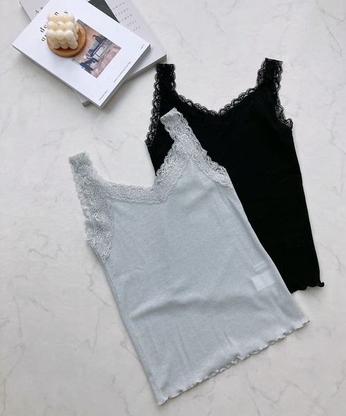 AS KNOW AS plus(アズノゥアズプラス)の「◎Vネックレース テレコタンクトップ(タンクトップ・レディース・ライトグレー系/ピンク系/ブラック系/アイボリー/ブラック/ピンク系1・FREE)」の11枚目の写真