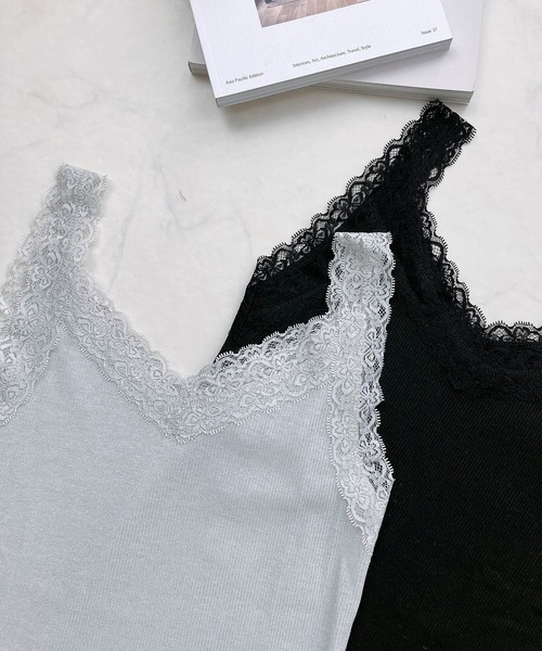 AS KNOW AS plus(アズノゥアズプラス)の「◎Vネックレース テレコタンクトップ(タンクトップ・レディース・ライトグレー系/ピンク系/ブラック系/アイボリー/ブラック/ピンク系1・FREE)」の12枚目の写真