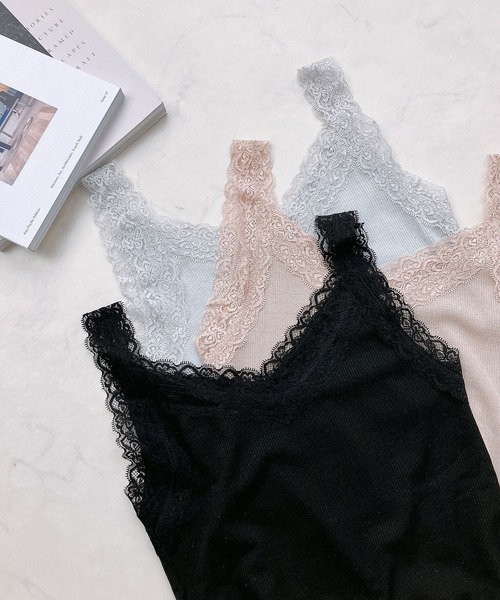 AS KNOW AS plus(アズノゥアズプラス)の「◎Vネックレース テレコタンクトップ(タンクトップ・レディース・ライトグレー系/ピンク系/ブラック系/アイボリー/ブラック/ピンク系1・FREE)」の13枚目の写真