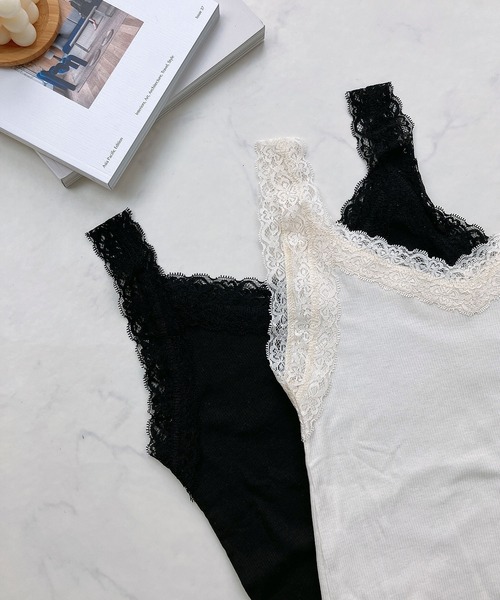 AS KNOW AS plus(アズノゥアズプラス)の「◎Vネックレース テレコタンクトップ(タンクトップ・レディース・ライトグレー系/ピンク系/ブラック系/アイボリー/ブラック/ピンク系1・FREE)」の14枚目の写真