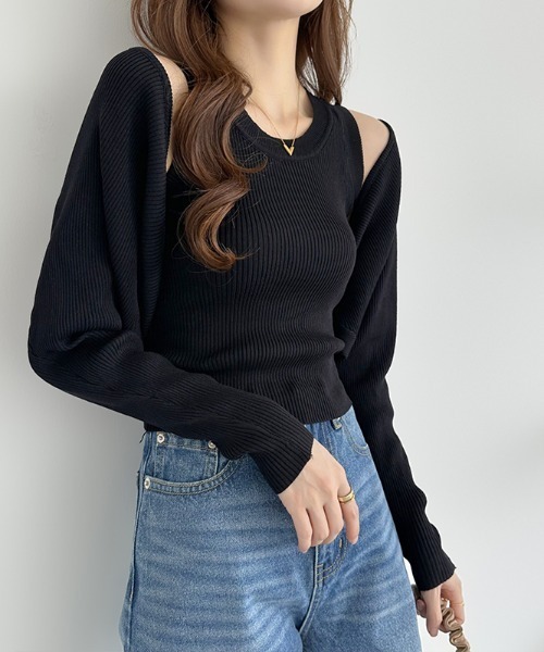 COCOMOMO(ココモモ)の「アンサンブル ボレロタンクトップセット 2点セット(ニット/セーター・レディース・ブラック/グレイッシュベージュ/ホワイト/ブラウン・FREE)」の16枚目の写真