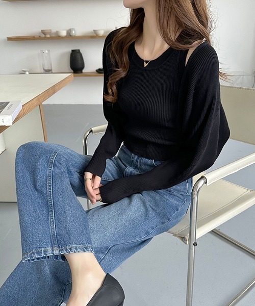 COCOMOMO(ココモモ)の「アンサンブル ボレロタンクトップセット 2点セット(ニット/セーター・レディース・ブラック/グレイッシュベージュ/ホワイト/ブラウン・FREE)」の7枚目の写真