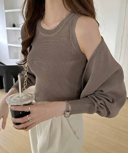 COCOMOMO(ココモモ)の「アンサンブル ボレロタンクトップセット 2点セット(ニット/セーター・レディース・ブラック/グレイッシュベージュ/ホワイト/ブラウン・FREE)」の19枚目の写真