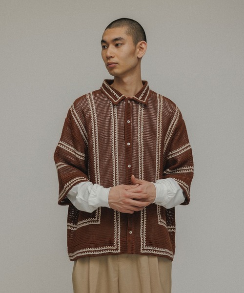 【特価】【最終値下げ】M TO R EMBROIDERY MESH SHIRTS M TO R（ムウトアール）の「［TOPS］LINE EMBROIDERY MESH