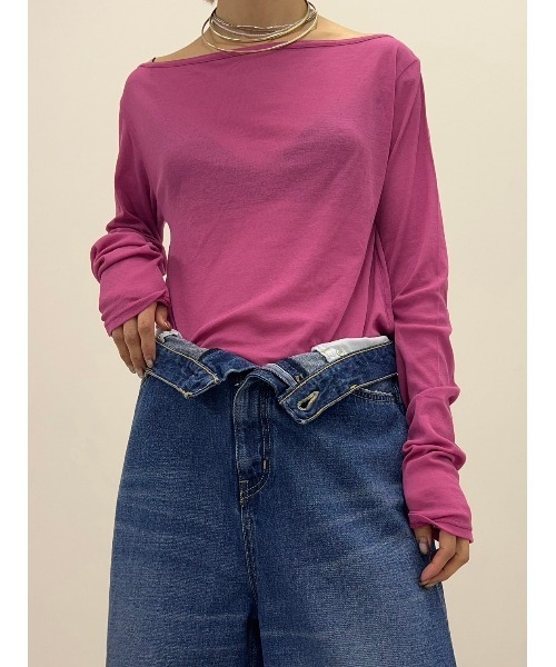 BLACK BY MOUSSY（ブラックバイマウジー）の「boat neck sheer tops(ボートネックシアートップス)（Tシャツ/カットソー・レディース・ホワイト/ライトカーキ/ピンク/ブラック・FREE）」の4枚目の写真