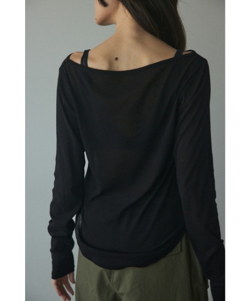 BLACK BY MOUSSY（ブラックバイマウジー）の「boat neck sheer tops(ボートネックシアートップス)（Tシャツ/カットソー・レディース・ホワイト/ライトカーキ/ピンク/ブラック・FREE）」の7枚目の写真