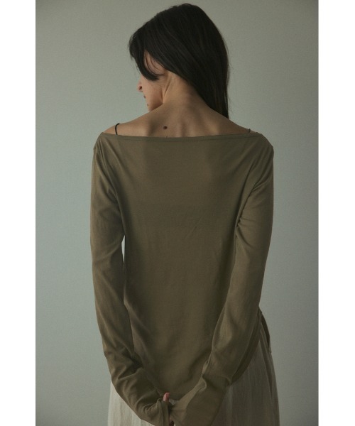 BLACK BY MOUSSY（ブラックバイマウジー）の「boat neck sheer tops(ボートネックシアートップス)（Tシャツ/カットソー・レディース・ホワイト/ライトカーキ/ピンク/ブラック・FREE）」の14枚目の写真