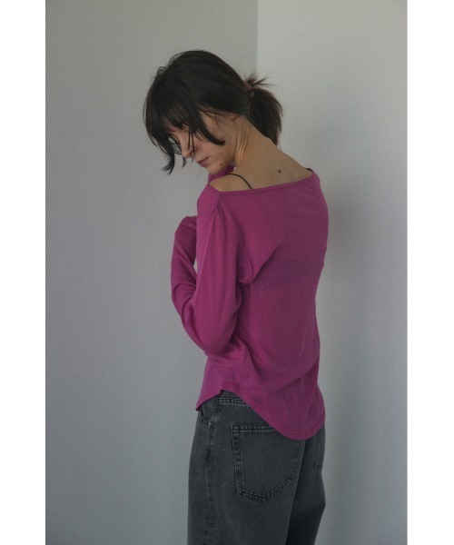 BLACK BY MOUSSY（ブラックバイマウジー）の「boat neck sheer tops(ボートネックシアートップス)（Tシャツ/カットソー・レディース・ホワイト/ライトカーキ/ピンク/ブラック・FREE）」の20枚目の写真