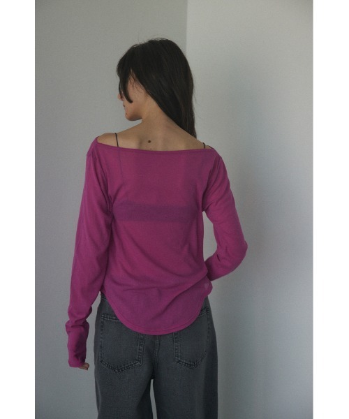 BLACK BY MOUSSY（ブラックバイマウジー）の「boat neck sheer tops(ボートネックシアートップス)（Tシャツ/カットソー・レディース・ホワイト/ライトカーキ/ピンク/ブラック・FREE）」の21枚目の写真