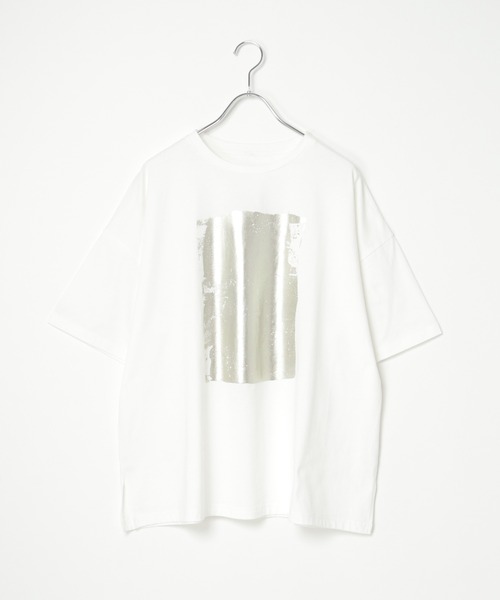 スコットクラブ　箔ロゴ異素材半袖tシャツ 白　新品 セール】箔プリントロンT（Tシャツ/カットソー）｜notch