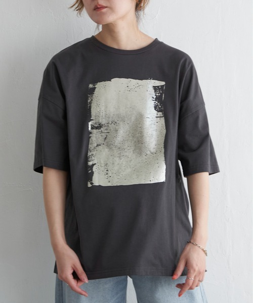 notch.(ノッチ)の「箔プリント半袖Tシャツ(Tシャツ/カットソー・レディース・オフホワイト/チャコールグレー・M)」の20枚目の写真