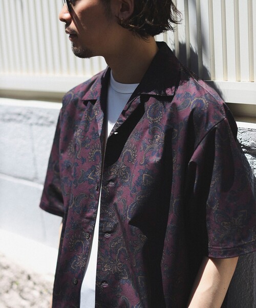 B:MING by BEAMS(ビーミングバイビームス)の「B:MING by BEAMS / メッシュ ペイズリープリント オープンカラー シャツ(セットアップ対応)(シャツ/ブラウス・メンズ・チャコールグレー/レッド系その他7・LARGE/MEDIUM/X-LARGE/SMALL)」の2枚目の写真