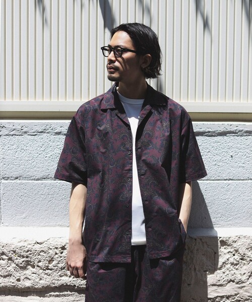 B:MING by BEAMS(ビーミングバイビームス)の「B:MING by BEAMS / メッシュ ペイズリープリント オープンカラー シャツ(セットアップ対応)(シャツ/ブラウス・メンズ・チャコールグレー/レッド系その他7・LARGE/MEDIUM/X-LARGE/SMALL)」の8枚目の写真