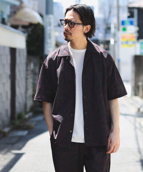 B:MING by BEAMS(ビーミングバイビームス)の「B:MING by BEAMS / メッシュ ペイズリープリント オープンカラー シャツ(セットアップ対応)(シャツ/ブラウス・メンズ・チャコールグレー/レッド系その他7・LARGE/MEDIUM/X-LARGE/SMALL)」の9枚目の写真