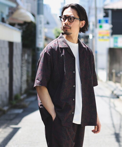 B:MING by BEAMS(ビーミングバイビームス)の「B:MING by BEAMS / メッシュ ペイズリープリント オープンカラー シャツ(セットアップ対応)(シャツ/ブラウス・メンズ・チャコールグレー/レッド系その他7・LARGE/MEDIUM/X-LARGE/SMALL)」の10枚目の写真