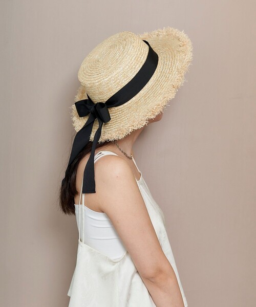 FREAK'S STORE（フリークスストア）の「限定展開　2セット リボン付き マルチウェイ カンカン帽（ハット・レディース・ブラック/ナチュラル・ONE SIZE）」の4枚目の写真