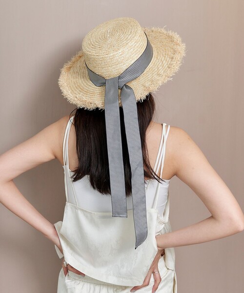 FREAK'S STORE（フリークスストア）の「限定展開　2セット リボン付き マルチウェイ カンカン帽（ハット・レディース・ブラック/ナチュラル・ONE SIZE）」の10枚目の写真