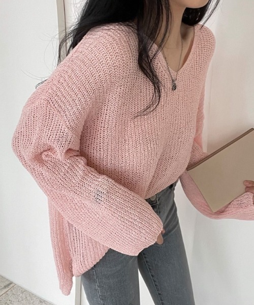 N.s(エヌドットエス)の「Vネックシアーニットプルオーバー(Tシャツ/カットソー・レディース・グリーン/ブラック/ホワイト/ブルー/ベージュ/ピンク・FREE)」の6枚目の写真