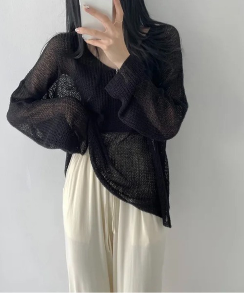 N.s(エヌドットエス)の「Vネックシアーニットプルオーバー(Tシャツ/カットソー・レディース・グリーン/ブラック/ホワイト/ブルー/ベージュ/ピンク・FREE)」の10枚目の写真