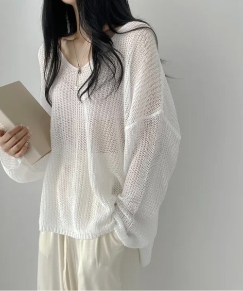 N.s(エヌドットエス)の「Vネックシアーニットプルオーバー(Tシャツ/カットソー・レディース・グリーン/ブラック/ホワイト/ブルー/ベージュ/ピンク・FREE)」の14枚目の写真