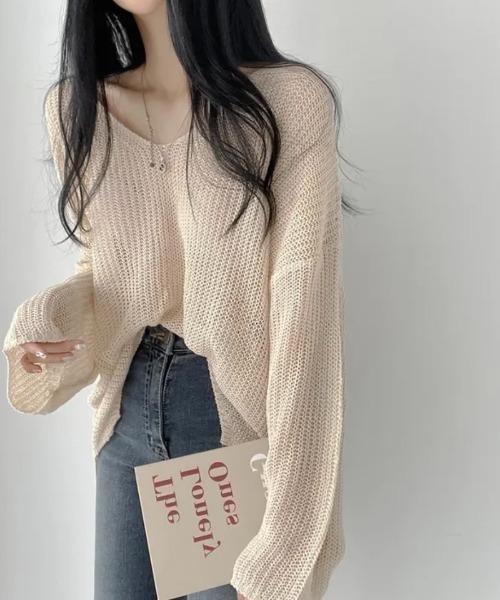 N.s(エヌドットエス)の「Vネックシアーニットプルオーバー(Tシャツ/カットソー・レディース・グリーン/ブラック/ホワイト/ブルー/ベージュ/ピンク・FREE)」の18枚目の写真
