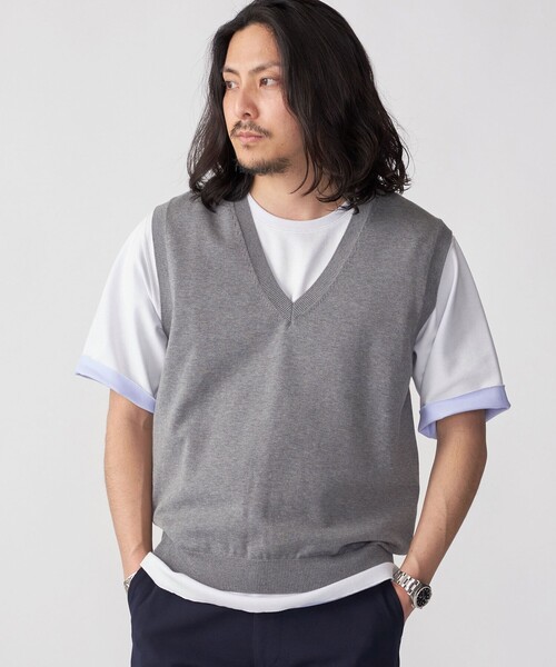 SHIPS（シップス）の「SHIPS: 〈手洗い可能〉12ゲージ コットン Vネック ニット ベスト（ベスト・メンズ・ネイビー/ダークグレー/ライトグレー・MEDIUM/SMALL/LARGE）」の12枚目の写真