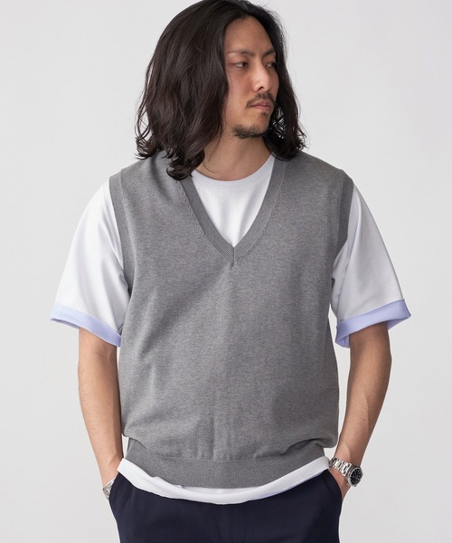 SHIPS（シップス）の「SHIPS: 〈手洗い可能〉12ゲージ コットン Vネック ニット ベスト（ベスト・メンズ・ネイビー/ダークグレー/ライトグレー・MEDIUM/SMALL/LARGE）」の2枚目の写真