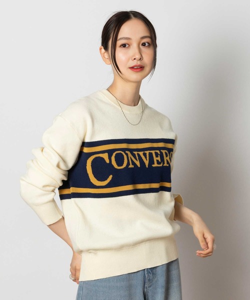 CONVERSE（コンバース）の「【CONVERSE】ジャガードニット（ニット/セーター・レディース・グリーン/オフホワイト/ワイン・M）」の2枚目の写真