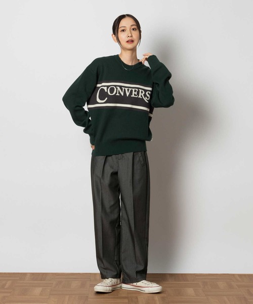 CONVERSE（コンバース）の「【CONVERSE】ジャガードニット（ニット/セーター・レディース・グリーン/オフホワイト/ワイン・M）」の4枚目の写真
