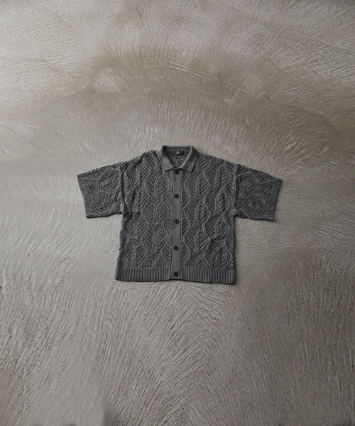 CLEL】Openwork Loose Mesh Crew Neck Cardigan/透かし編みルース