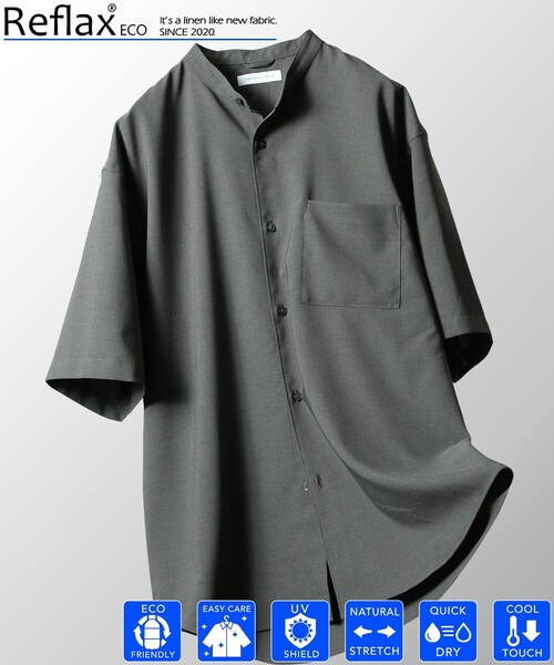 FREAK'S STORE（フリークスストア）の「Reflax/リフラクス バンドカラー ショートスリーブシャツ/リラックスフィット（シャツ/ブラウス・メンズ・オフホワイト/オリーブ/チャコールグレー/ブラック・SMALL/MEDIUM/LARGE）」の3枚目の写真
