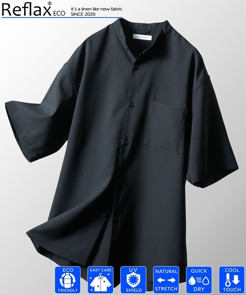 FREAK'S STORE（フリークスストア）の「Reflax/リフラクス バンドカラー ショートスリーブシャツ/リラックスフィット（シャツ/ブラウス・メンズ・オフホワイト/オリーブ/チャコールグレー/ブラック・SMALL/MEDIUM/LARGE）」の2枚目の写真