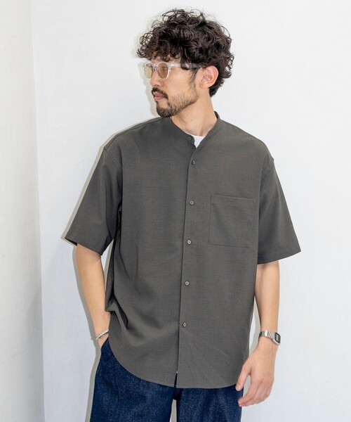 FREAK'S STORE（フリークスストア）の「Reflax/リフラクス バンドカラー ショートスリーブシャツ/リラックスフィット（シャツ/ブラウス・メンズ・オフホワイト/オリーブ/チャコールグレー/ブラック・SMALL/MEDIUM/LARGE）」の21枚目の写真