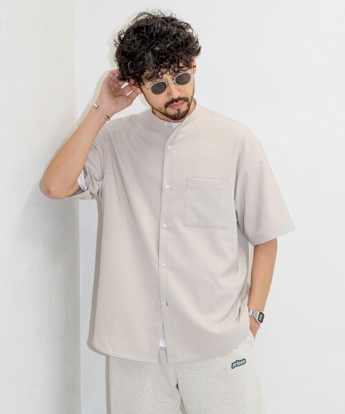 FREAK'S STORE（フリークスストア）の「Reflax/リフラクス バンドカラー ショートスリーブシャツ/リラックスフィット（シャツ/ブラウス・メンズ・オフホワイト/オリーブ/チャコールグレー/ブラック・SMALL/MEDIUM/LARGE）」の12枚目の写真